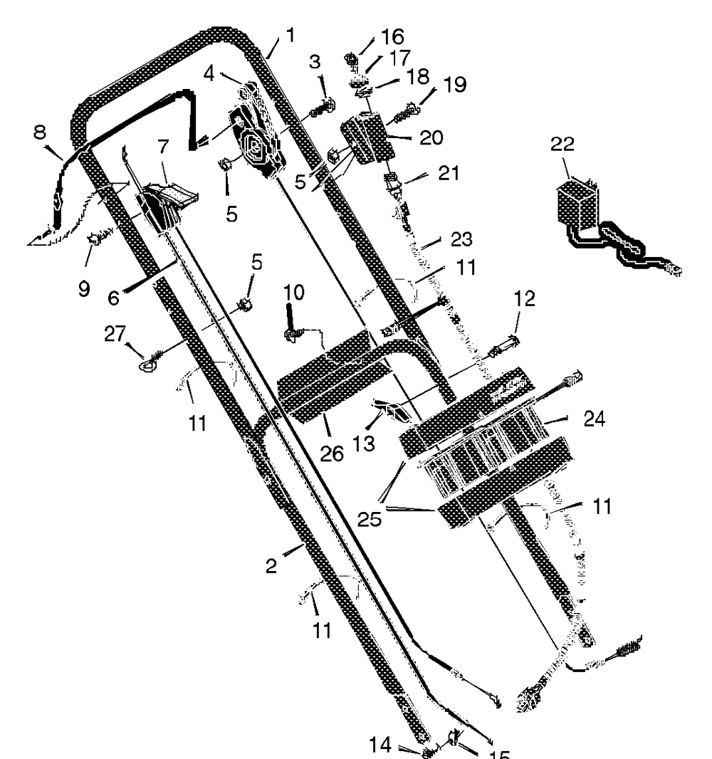 Handle Assembly Diagram and Parts List for 20705X92A 1997 Briggs and Stratton Lawn Mower